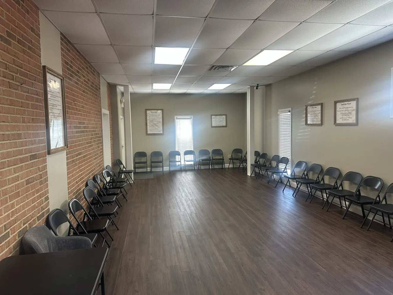 Support group room at Restoration Recovery Chattanooga &mdash; the primary physical space where the weekly NA meetings meet